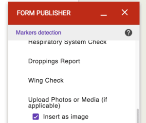 Screenshot of the Form Publisher dialogue showing where the "insert as image" checkbox.
