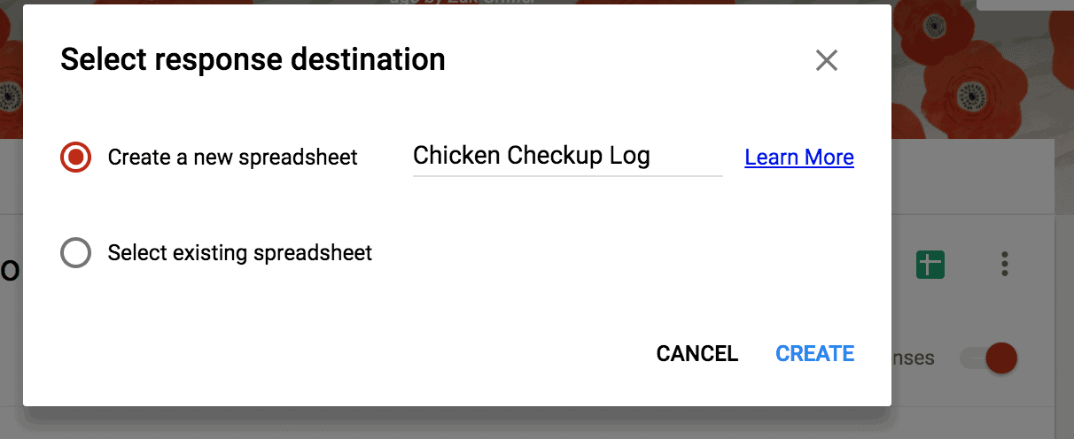 A screenshot of Google Drive showing how to link a spreadsheet.