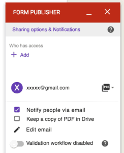 A screenshot showing how to set the email options for Form Publisher.