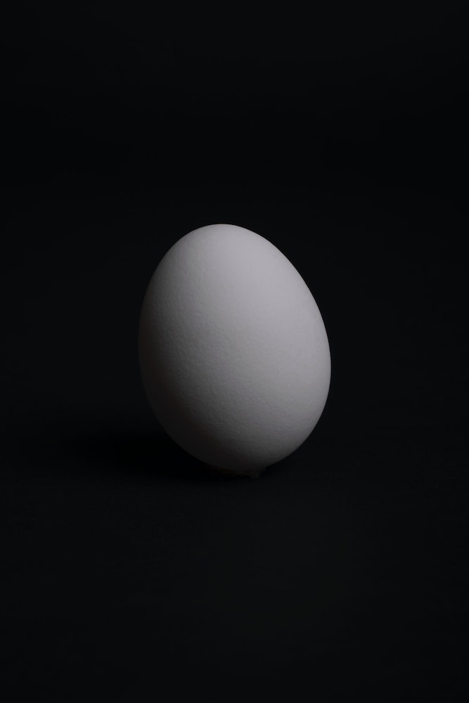 white egg with black background