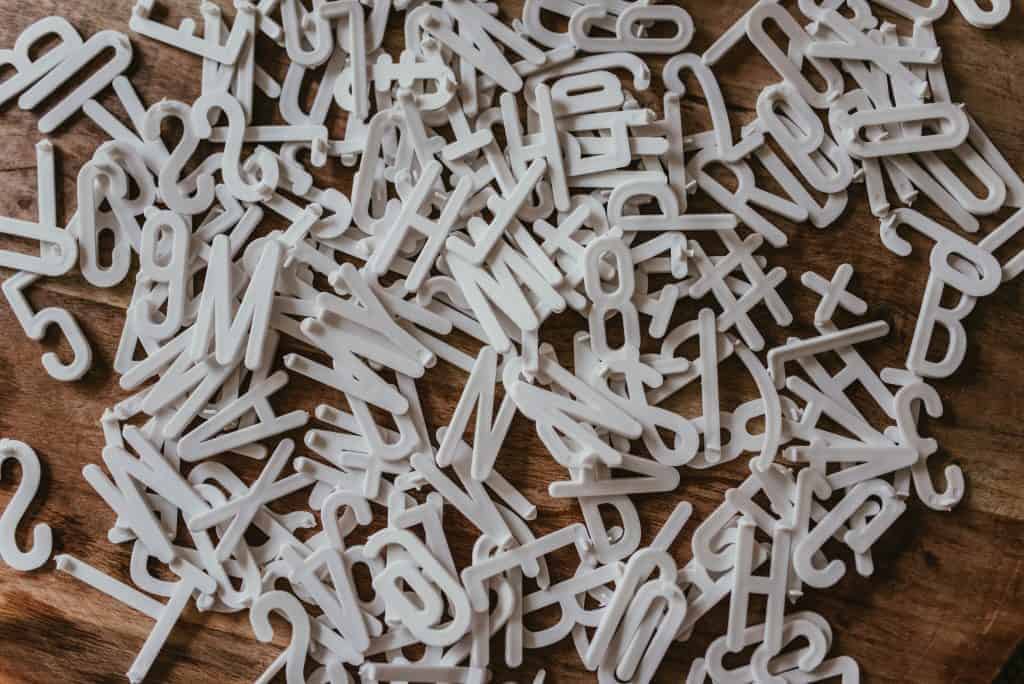A pile of individual letters used to make sign boards.