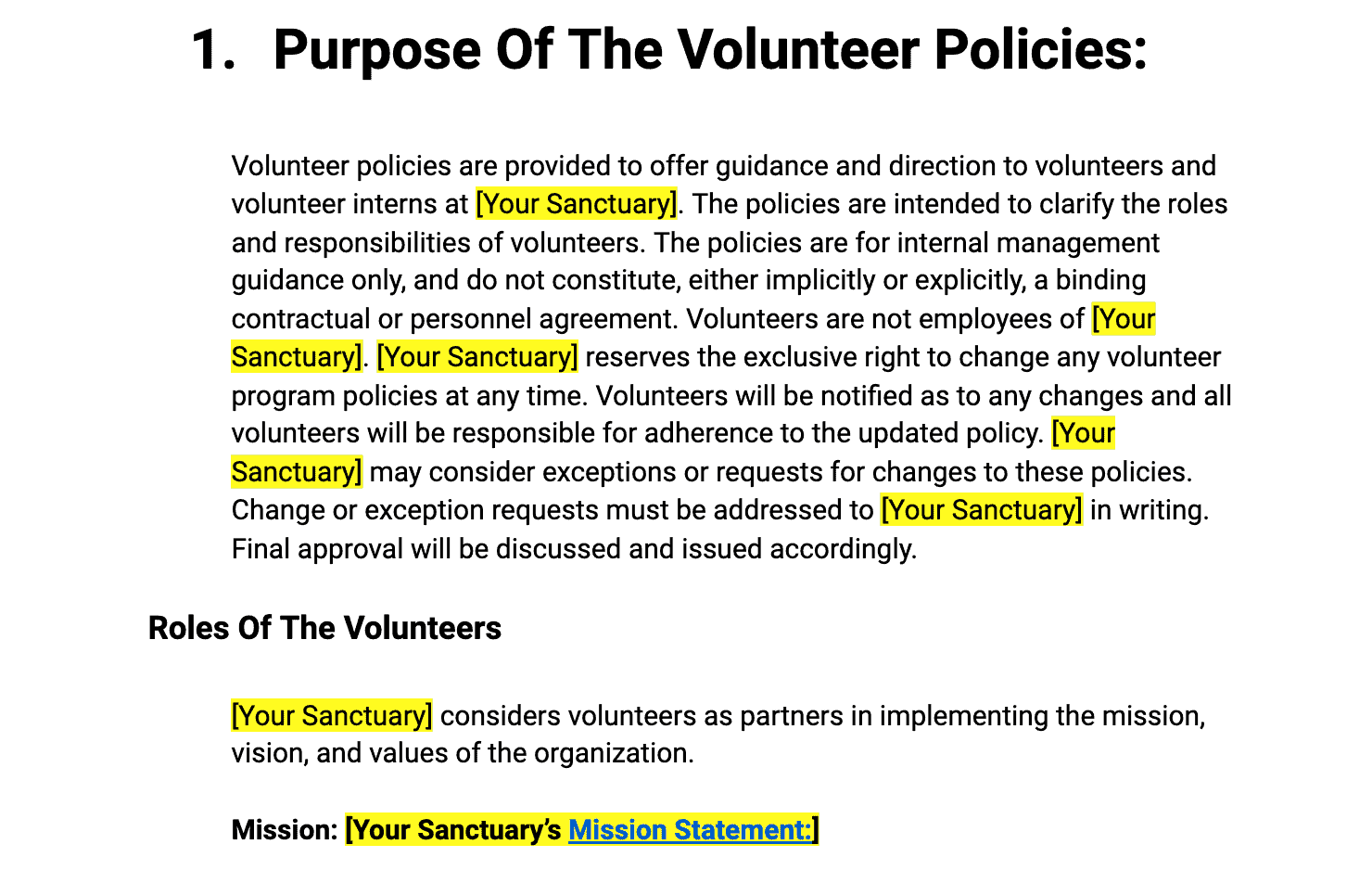 The Open Sanctuary Project's Volunteer Policy Handbook The Open