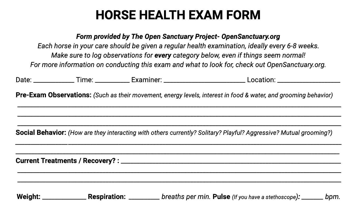 The Open Sanctuary Project's Horse Health Check Form The Open
