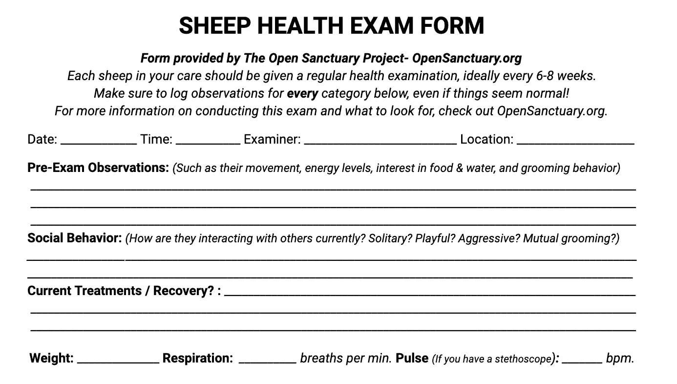 The Open Sanctuary Project's Sheep Health Exam Form The Open