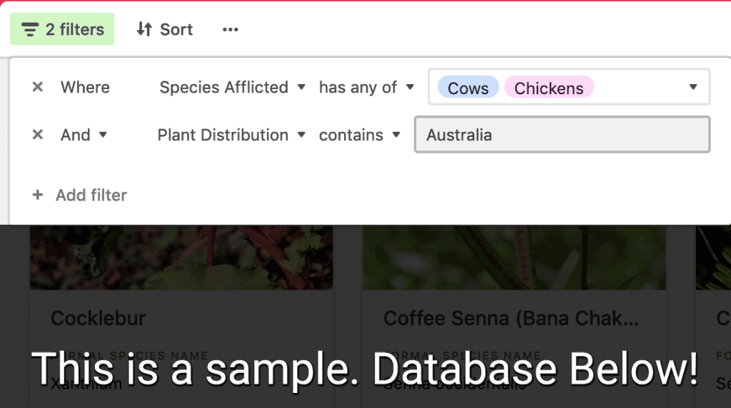 A second ample image of how the Global Toxic Plant Database filter system works.
