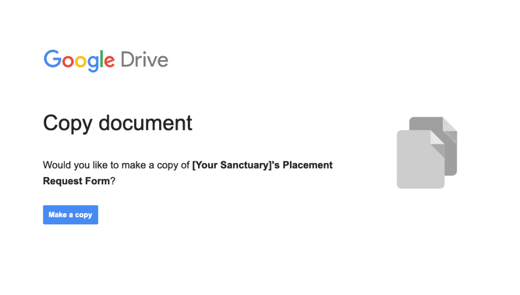Screenshot of the Google Drive dialogue that asks if you would like to make a copy of the form.