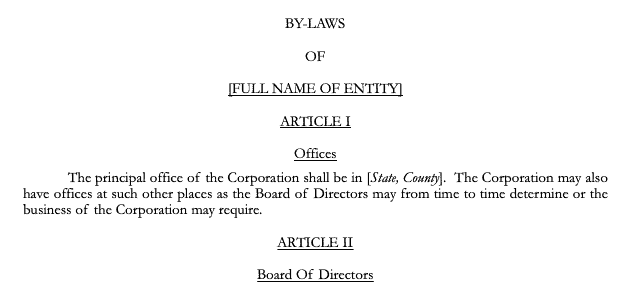 A screenshot of the model bylaws first paragraph