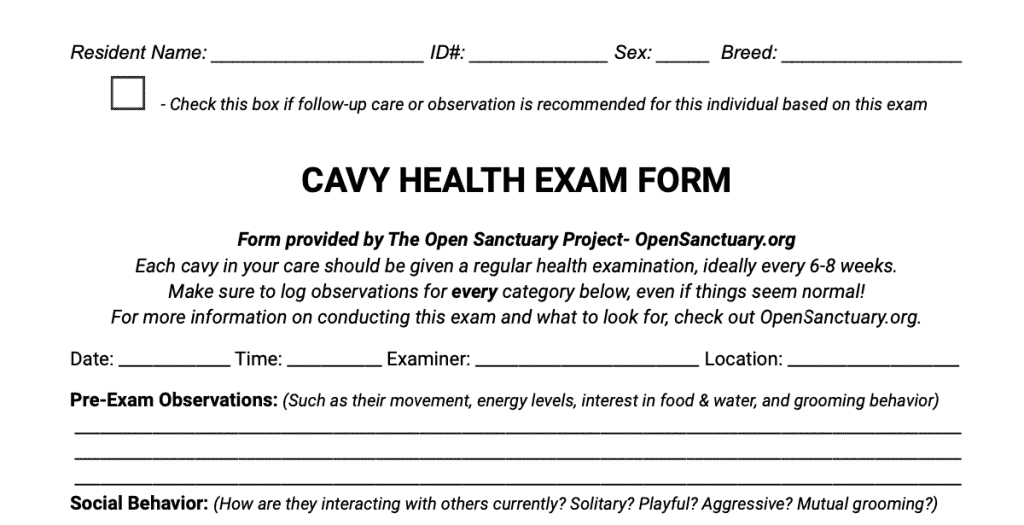 sample of the cavy health exam form PDF