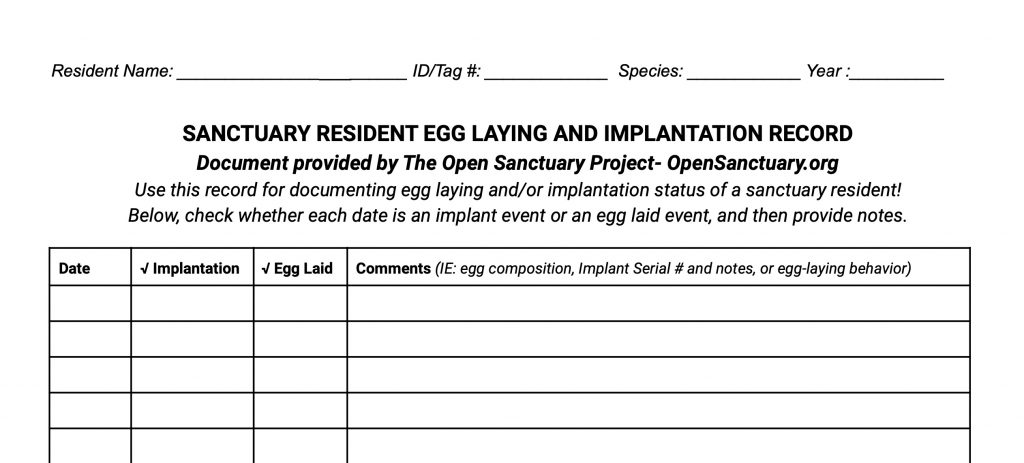 a sample of the paper egg laying tracker template
