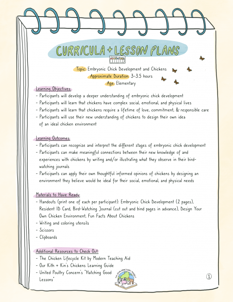 The first page of the chick hatching lesson plan