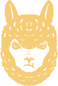 a drawing of a yellow upset alpaca