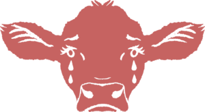 Graphic of a sad red cow
