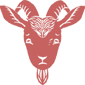 a graphic of a sad red goat