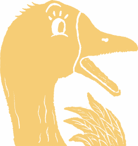 a graphic of a surprised yellow goose