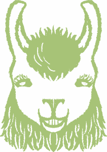 a drawing of a green ambassador resident llama that is happy