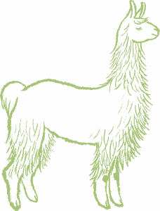 Graphic of a happy green llama