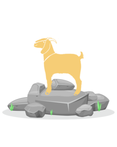 Graphic of a goat standing on a rock.