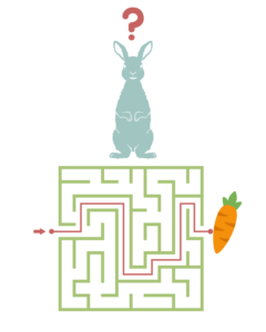 Graphic of a rabbit figuring our a maze.