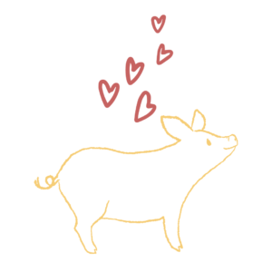 graphic of a smiling pig with hearts above them.