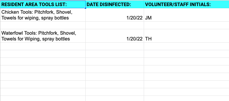 a screenshot of the tool cleaning log sheet filled out