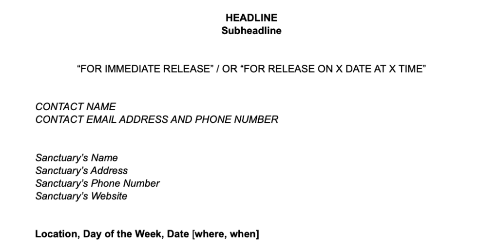 Sample of the press release template