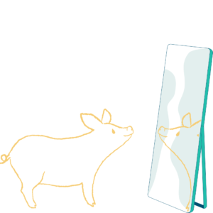 Graphic of a pig looking into a mirror.