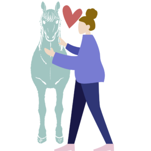 Graphic of a caregiver grooming a horse.