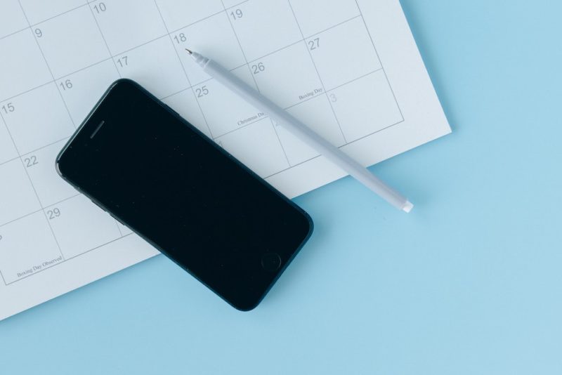 calendar, phone, and pen