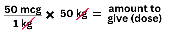 same equation as above, but with kg marked out with red slashes