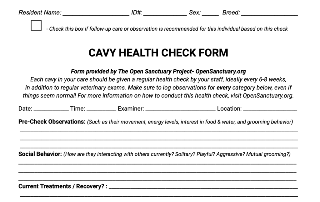 Sample of the cavy health check form