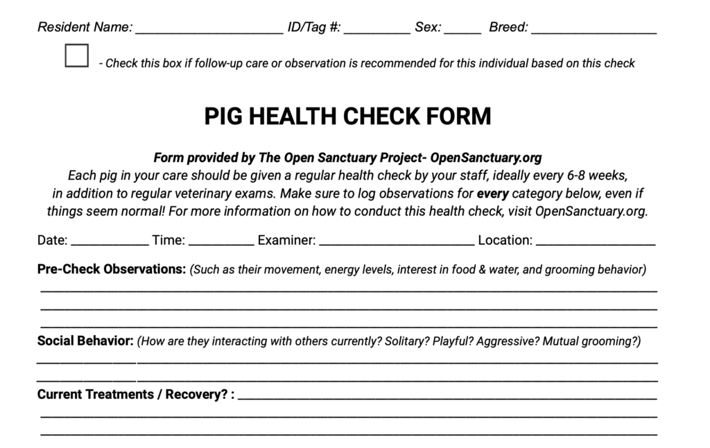 Sample of the pig health check form