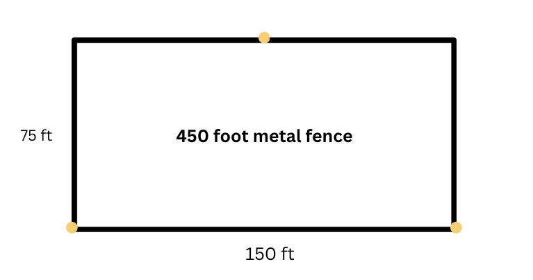 Diagram of a 450 metal fence (depicted by a rectangle) with three equally spaced ground rods.
