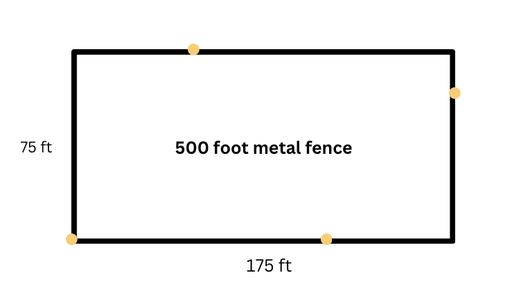 Diagram of a 500 foot fence with 4 equally spaced ground rods.