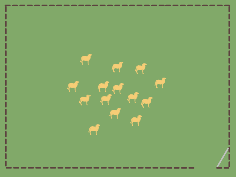 Graphic showing a small herd of sheep in a fence-lined pasture with a gate at the bottom right hand corner.