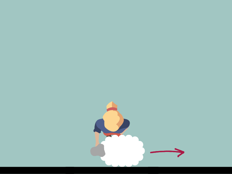 The same caregiver and sheep are now positioned so that the caregiver is on one side of them and a barrier is on the other. A red arrow shows that the sheep could still back up.