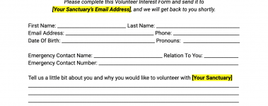 A sample of our volunteer interest and application template!