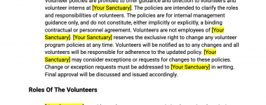 A sample of our volunteer Volunteer Policy Handbook Template!