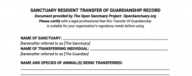 A sample of our free three-page Transfer of Guardianship Record!