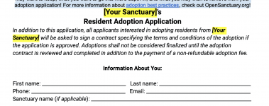 A sample of our sanctuary resident adoption application template!